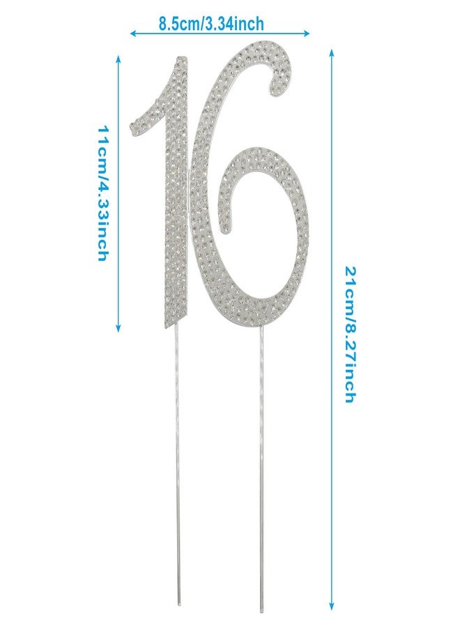Verkelly Silver Elegant 16 Cake Topper - Bling Rhinestone Decoration for 16th Birthday and Anniversary Celebrations - Image 3